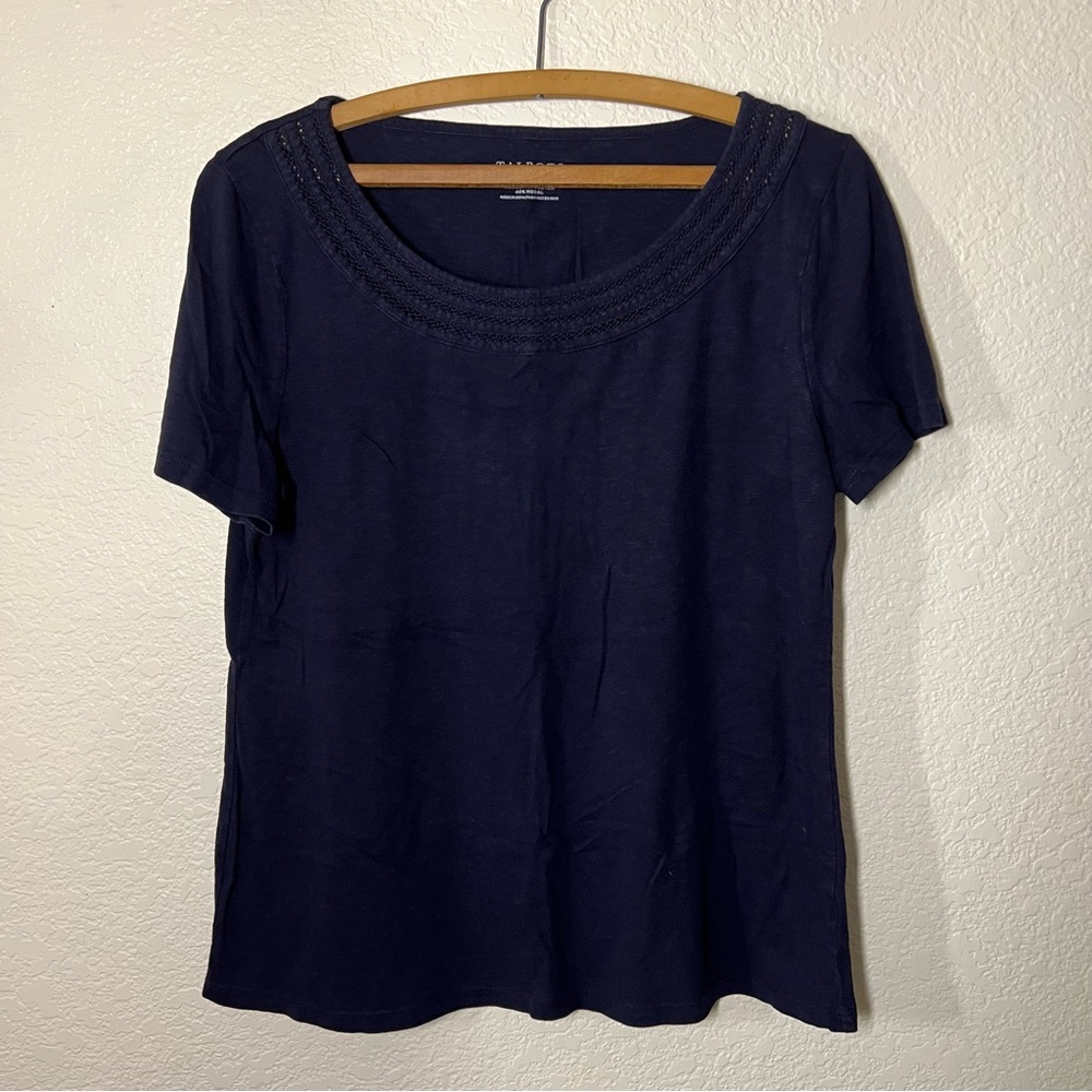 Talbots Navy Blue Tee Shirt with Neckline Detailing Size Medium